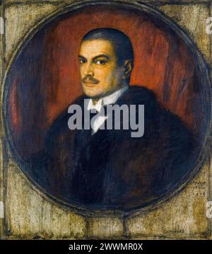 Franz von Stuck (1863-1928), Self portrait painting of the German symbolist painter in oil on canvas mounted on panel, 1915 Stock Photo