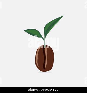 Coffee beans, sprout, leaves with fruit, logo design. Food, drink, hot beverage and coffee house, vector design and illustration Stock Vector