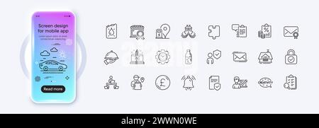 Time management, Notification bell and Restaurant food line icons for web app. Pictogram icon Vector Stock Vector