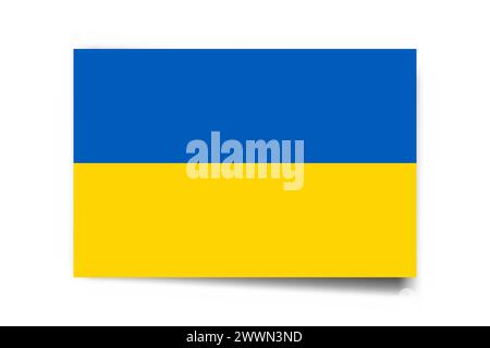 Ukraine flag - rectangle card with dropped shadow isolated on white background. Stock Vector