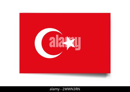 Turkey flag - rectangle card with dropped shadow isolated on white background. Stock Vector