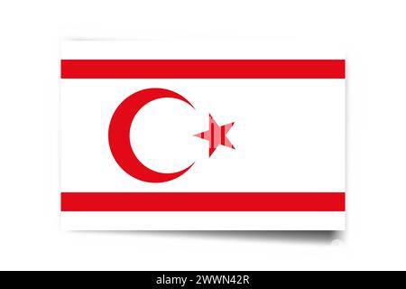Northern Cyprus flag - rectangle card with dropped shadow isolated on white background. Stock Vector