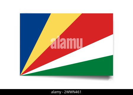 Seychelles flag - rectangle card with dropped shadow isolated on white background. Stock Vector