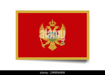 Montenegro flag - rectangle card with dropped shadow isolated on white background. Stock Vector