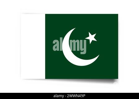 Pakistan flag - rectangle card with dropped shadow isolated on white background. Stock Vector