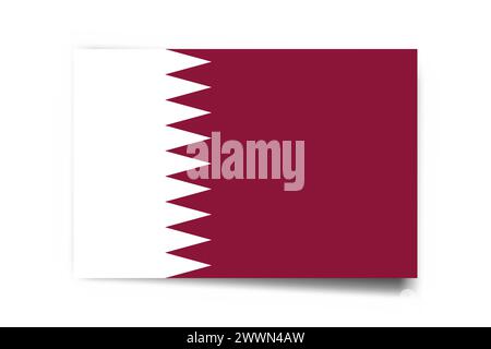 Qatar flag - rectangle card with dropped shadow isolated on white background. Stock Vector