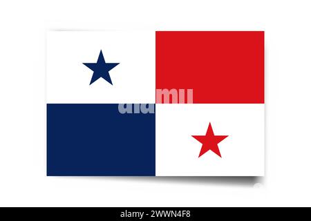 Panama flag - rectangle card with dropped shadow isolated on white background. Stock Vector