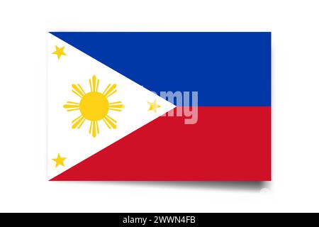 Philippines flag - rectangle card with dropped shadow isolated on white background. Stock Vector