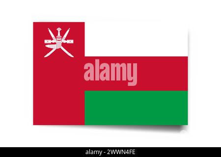 Oman flag - rectangle card with dropped shadow isolated on white background. Stock Vector