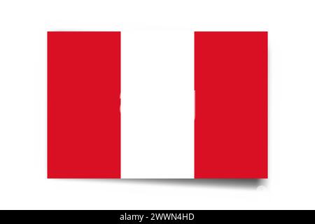 Peru flag - rectangle card with dropped shadow isolated on white background. Stock Vector