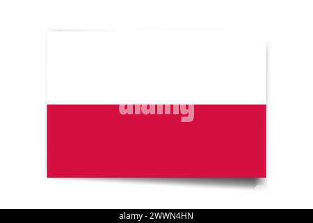 Poland flag - rectangle card with dropped shadow isolated on white background. Stock Vector