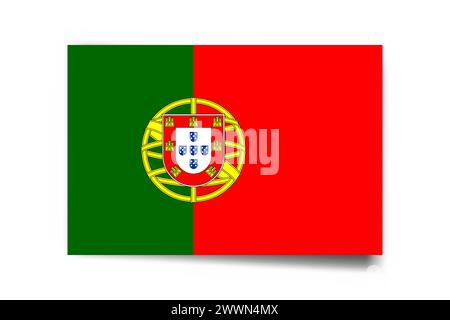 Portugal flag - rectangle card with dropped shadow isolated on white background. Stock Vector