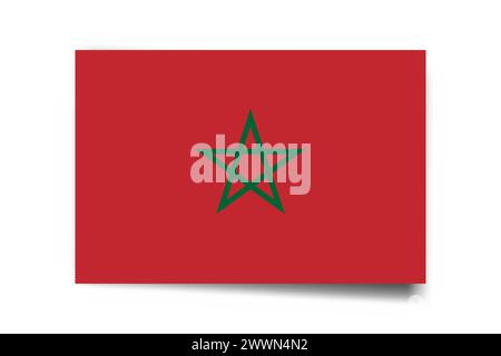 Morocco flag - rectangle card with dropped shadow isolated on white background. Stock Vector