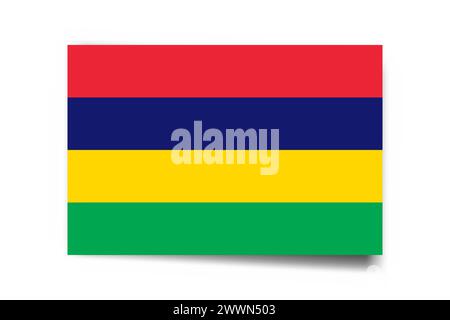 Mauritius flag - rectangle card with dropped shadow isolated on white background. Stock Vector