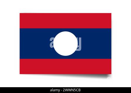 Laos flag - rectangle card with dropped shadow isolated on white background. Stock Vector