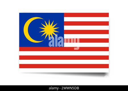 Malaysia flag - rectangle card with dropped shadow isolated on white background. Stock Vector