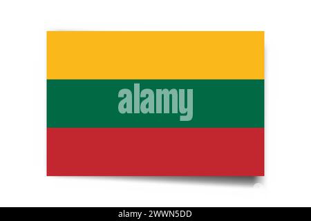 Lithuania flag - rectangle card with dropped shadow isolated on white background. Stock Vector
