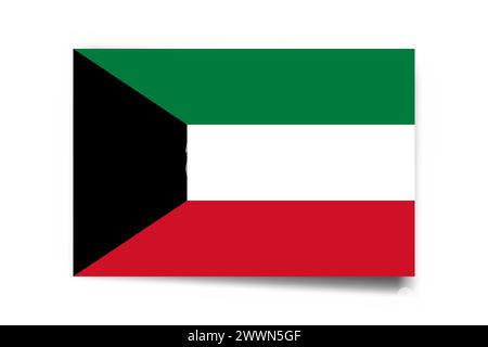 Kuwait flag - rectangle card with dropped shadow isolated on white background. Stock Vector