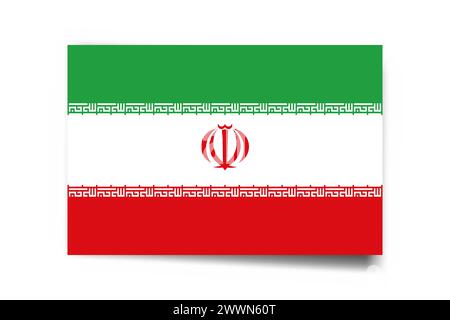 Iran flag - rectangle card with dropped shadow isolated on white background. Stock Vector