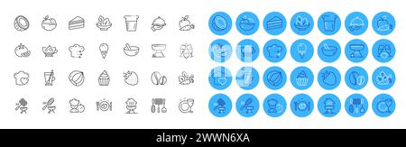 Wedding glasses, Cooking mix and Cooking beaker line icons pack. Grill basket, Fruits, Grill tools web icon. Espresso cream, Romantic dinner, Salad pi Stock Vector