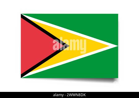 Guyana flag - rectangle card with dropped shadow isolated on white background. Stock Vector