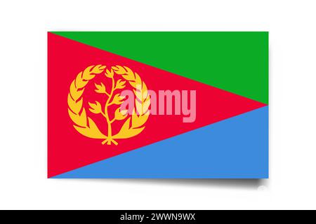 Eritrea flag - rectangle card with dropped shadow isolated on white background. Stock Vector