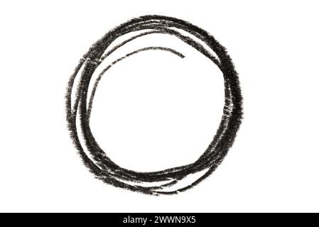 A circle drawn in black pencil isolated on white background. Stock Photo