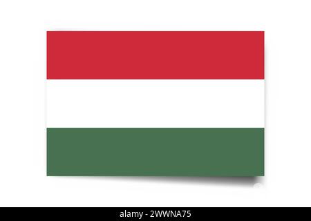 Hungary flag - rectangle card with dropped shadow isolated on white background. Stock Vector