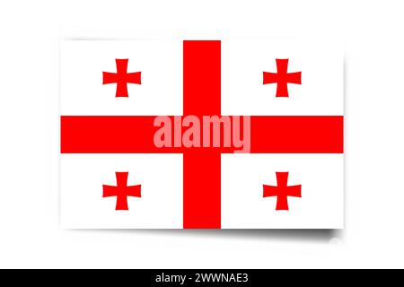Georgia flag - rectangle card with dropped shadow isolated on white background. Stock Vector