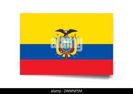 Ecuador flag - rectangle card with dropped shadow isolated on white background. Stock Vector