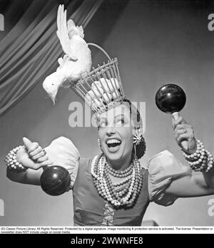 Showgirl in the 1940s. A beautiful looking actress and dancer pictured on the theater stage wearing a stunning costume. 1949. She is actress Git Gay (1921-2007) Kristoffersson AR6-6 Stock Photo