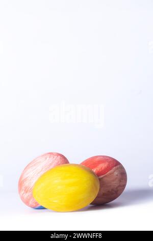 Colorful Easter eggs isolated on a white background with copy space for text. Easter decoration. Happy Easter. Stock Photo