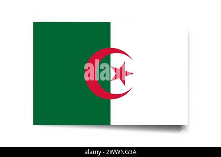Algeria flag - rectangle card with dropped shadow isolated on white background. Stock Vector