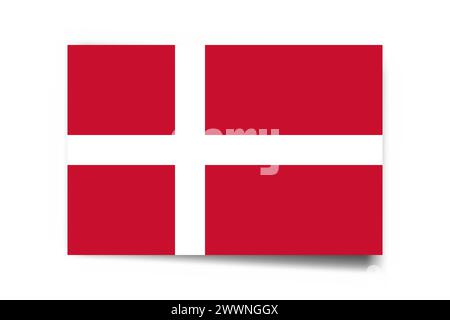 Denmark flag - rectangle card with dropped shadow isolated on white background. Stock Vector