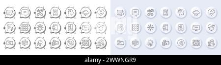 Wallet, Filling station and Power certificate line icons. White pin 3d buttons, chat bubbles icons. Pack of Love chat, Augmented reality, Smile chat i Stock Vector