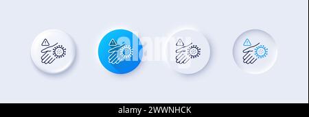Wash hand line icon. Neumorphic, Blue gradient, 3d pin buttons. Dont touch warning sign. Hygiene notification symbol. Line icons. Neumorphic buttons w Stock Vector