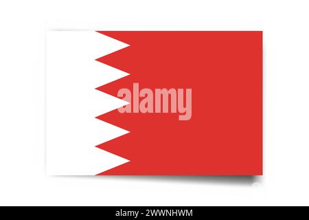 Bahrain flag - rectangle card with dropped shadow isolated on white background. Stock Vector
