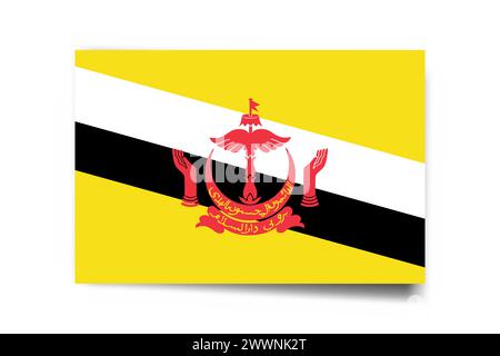 Brunei flag - rectangle card with dropped shadow isolated on white background. Stock Vector