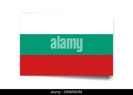 Bulgaria flag - rectangle card with dropped shadow isolated on white background. Stock Vector
