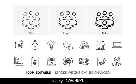 Development plan, Contactless payment and Approved checkbox line icons. For web app, printing. Line icons. Vector Stock Vector