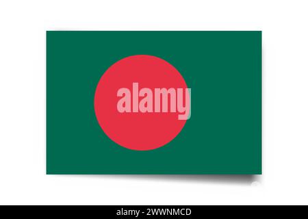 Bangladesh flag - rectangle card with dropped shadow isolated on white background. Stock Vector