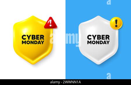 Cyber Monday Sale tag. Special offer price sign. Shield 3d banner with text box. Vector Stock Vector