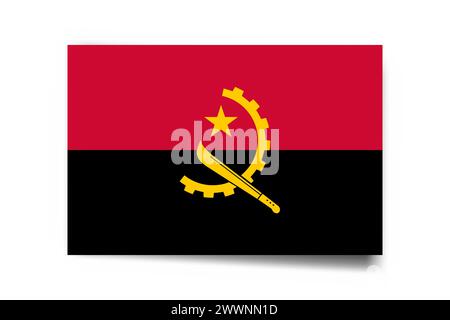 Angola flag - rectangle card with dropped shadow isolated on white background. Stock Vector
