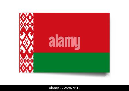 Belarus flag - rectangle card with dropped shadow isolated on white background. Stock Vector