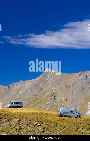 Vanlife near Route des Grandes Alpes near Col du Galibier, Savoy, France Stock Photo