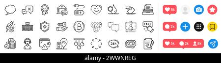 Buying house, 24h service and Wallet line icons pack. For web app. Social media icons. Vector Stock Vector