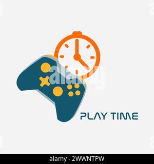Game controller and clock icon. Time to play. Stock vector illustration isolated Stock Vector