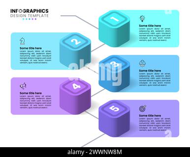 Infographic template with icons and 5 options or steps. Isometric path. Can be used for workflow layout, diagram, banner, webdesign. Vector illustrati Stock Vector