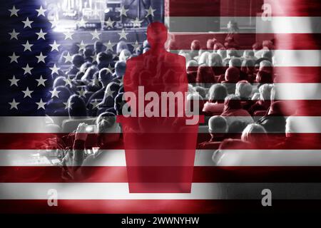 United States elections. US midterm elections 2024: the race for President. American nation concept. Flag. Stock Photo