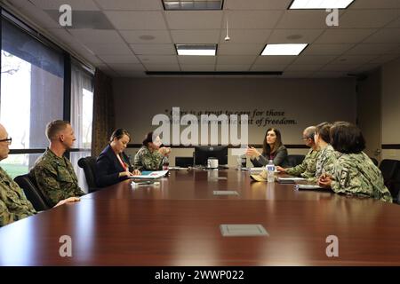 240214-N-UJ980-1003 SAN DIEGO (Feb. 14, 2024) Deputy Assistant Secretary of the Navy (Military Manpower and Personnel) Ms. Lisa Truesdale meets with staff at Naval Medical Center San Diego, including Rear Adm. Guido Valdes, Commander, Naval Medical Forces Pacific, and Director of the Defense Health Network Pacific Rim (DHNPR) and Capt. Elizabeth Adriano, director of Naval Medical Center San Diego (NMCSD) Navy Medicine Readiness and Training Command San Diego (NMRTCSD) commanding officer. As part of her portfolio, Truesdale is responsible for health care policy, including the Integrated Disabil Stock Photo